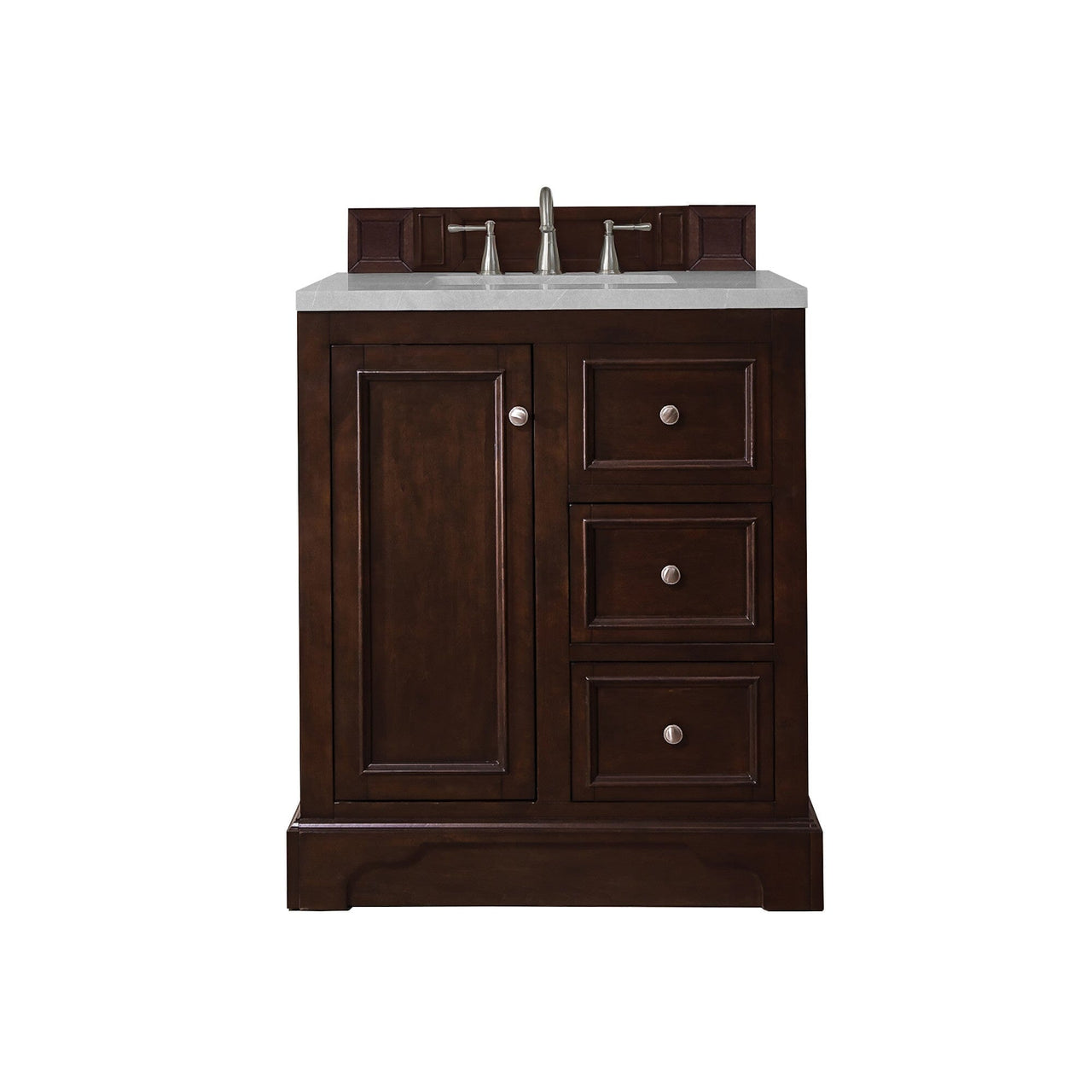 James Martin De Soto 30" Single Vanity Vanity James Martin Burnished Mahogany w/ 3 CM Eternal Serena Quartz Top 