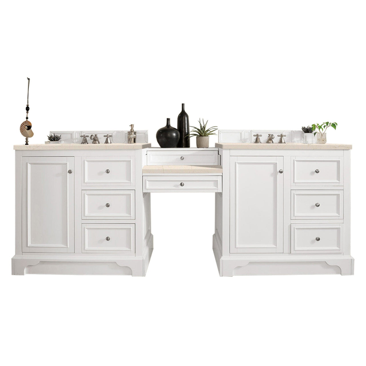 James Martin De Soto 94" Double Vanity Set Vanity James Martin Bright White w/ 3 CM Eternal Marfil Quartz Top 