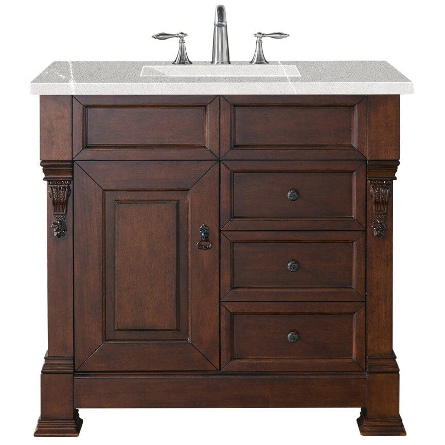 James Martin Brookfield 36" Single Vanity Vanities James Martin Warm Cherry w/ 3 CM Eternal Serena Quartz Top 