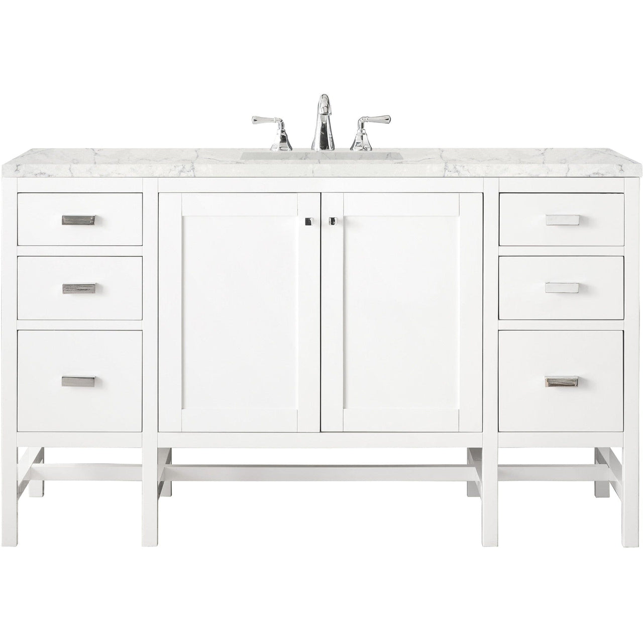 James Martin Addison 60" Single Vanity Vanity James Martin Glossy White w/ 3 CM Eternal Jasmine Pearl Quartz Top 
