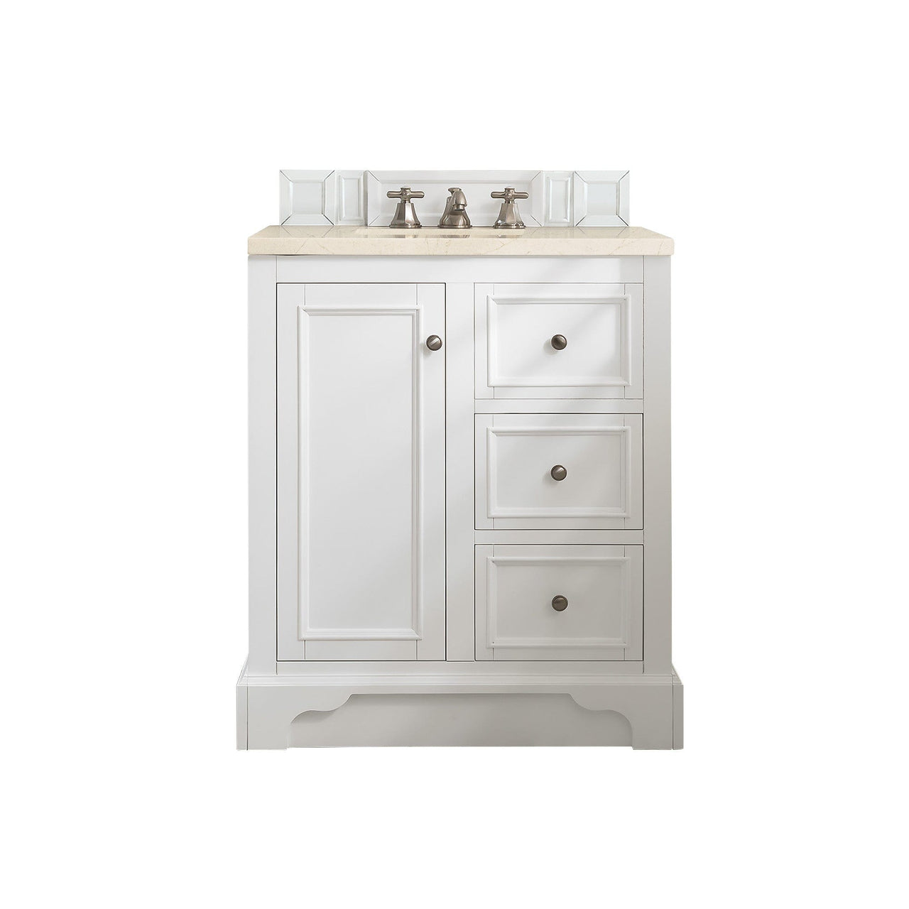 James Martin De Soto 30" Single Vanity Vanity James Martin Bright White w/ 3 CM Eternal Marfil Quartz Top 
