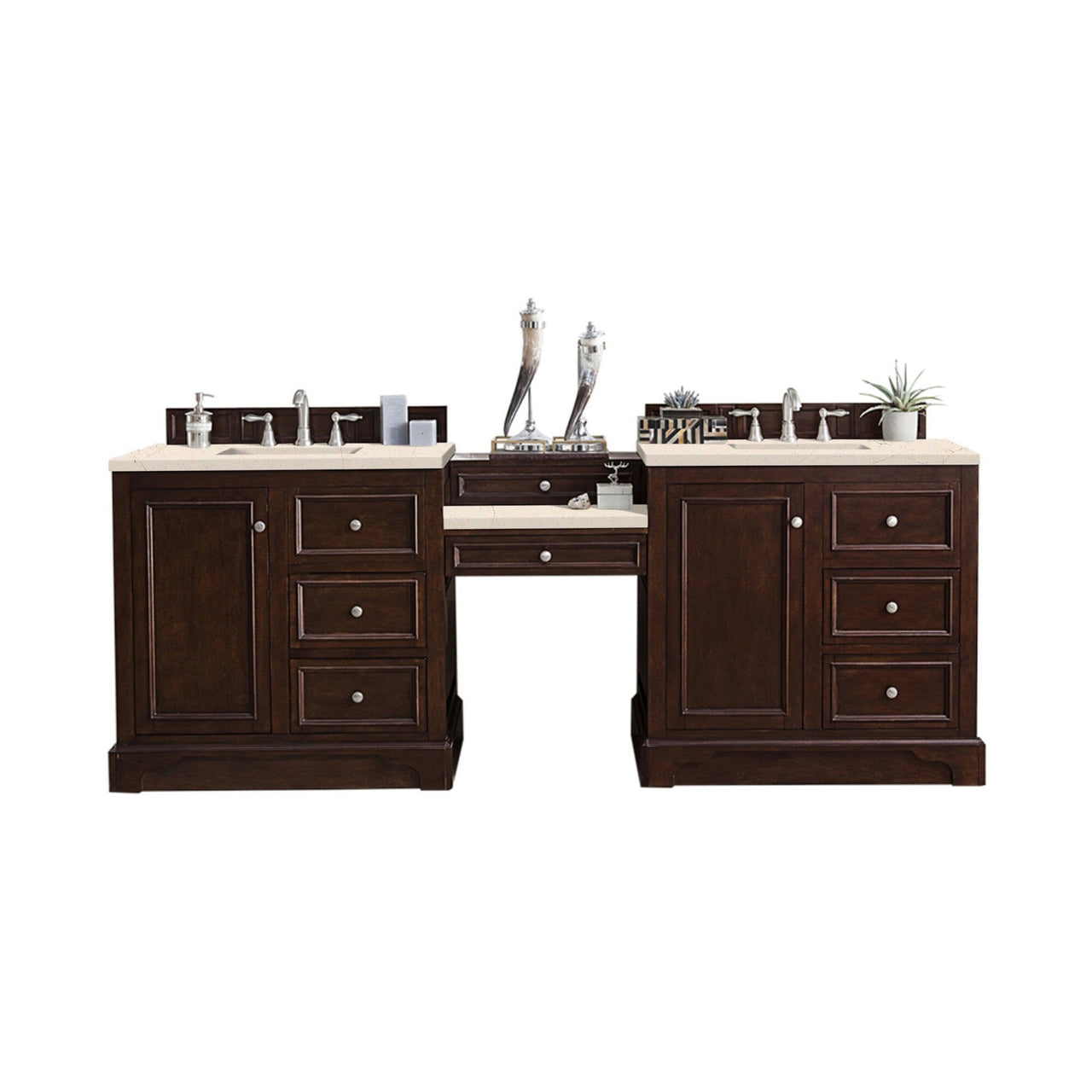 James Martin De Soto 94" Double Vanity Set Vanity James Martin Burnished Mahogany w/ 3 CM Eternal Marfil Quartz Top 