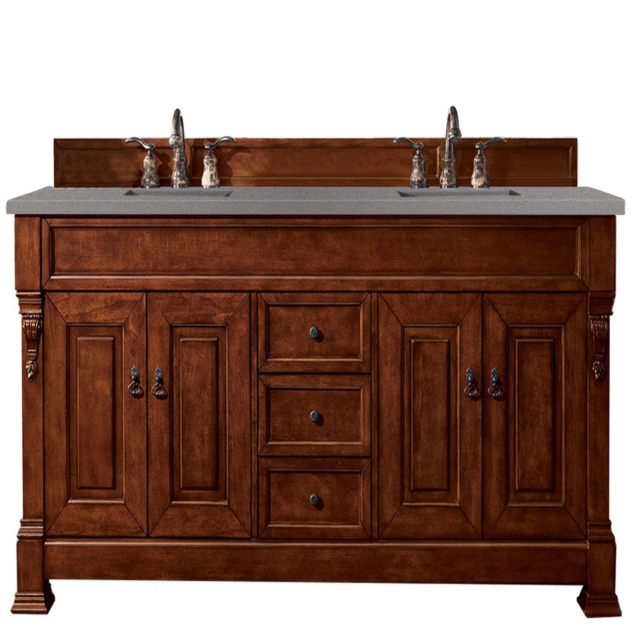 James Martin Brookfield 72" Double Vanity Vanities James Martin Warm Cherry w/ 3 CM Grey Expo Quartz Top 