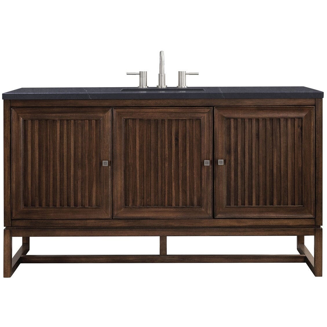 James Martin Athens 60" Single Vanity Vanity James Martin Mid Century Acacia w/ 3 CM Charcoal Soapstone Quartz Top 