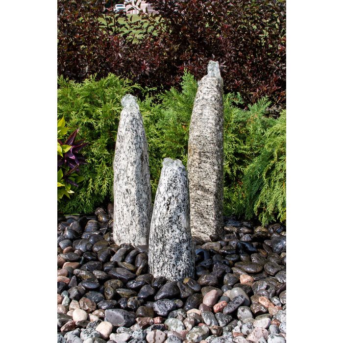 Real Stone Fountains ABART5500 Speckled Granite Triple Pillar Fountain Fountain Blue Thumb 