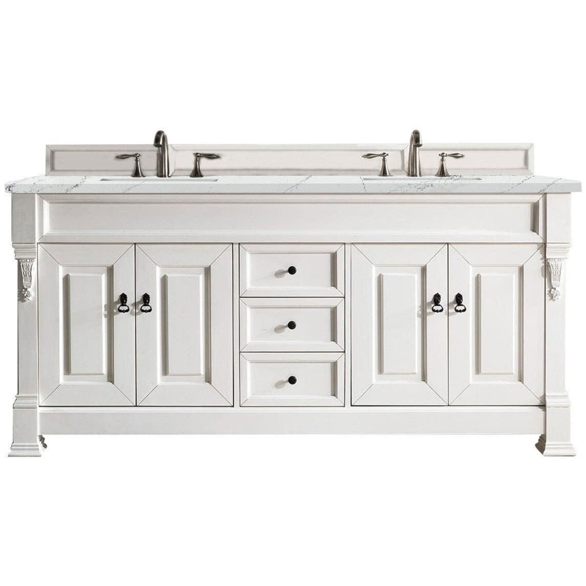 James Martin Brookfield 72" Double Vanity Vanities James Martin Bright White w/ 3 CM Ethereal Noctis Quartz Top 