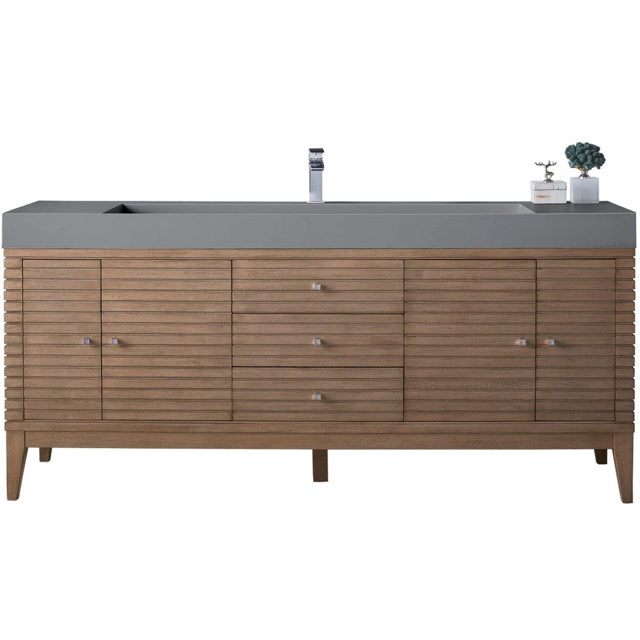 James Martin Linear 72" Single Vanity Vanity James Martin Whitewashed Walnut w/ Dusk Grey Glossy Composite Top 