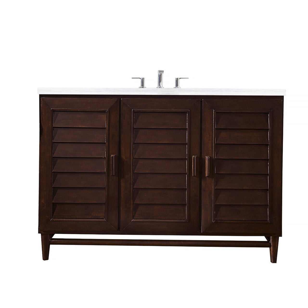 James Martin Portland 48" Single Vanity Vanity James Martin Burnished Mahogany w/ 3 CM Arctic Fall Solid Surface Top 