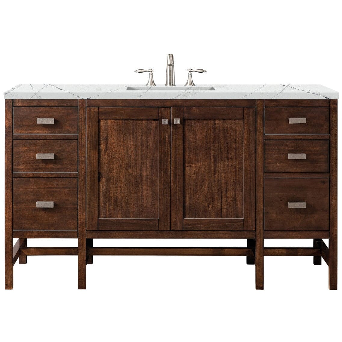 James Martin Addison 60" Single Vanity Vanity James Martin Mid Century Acacia w/ 3 CM Ethereal Noctis Quartz Top 