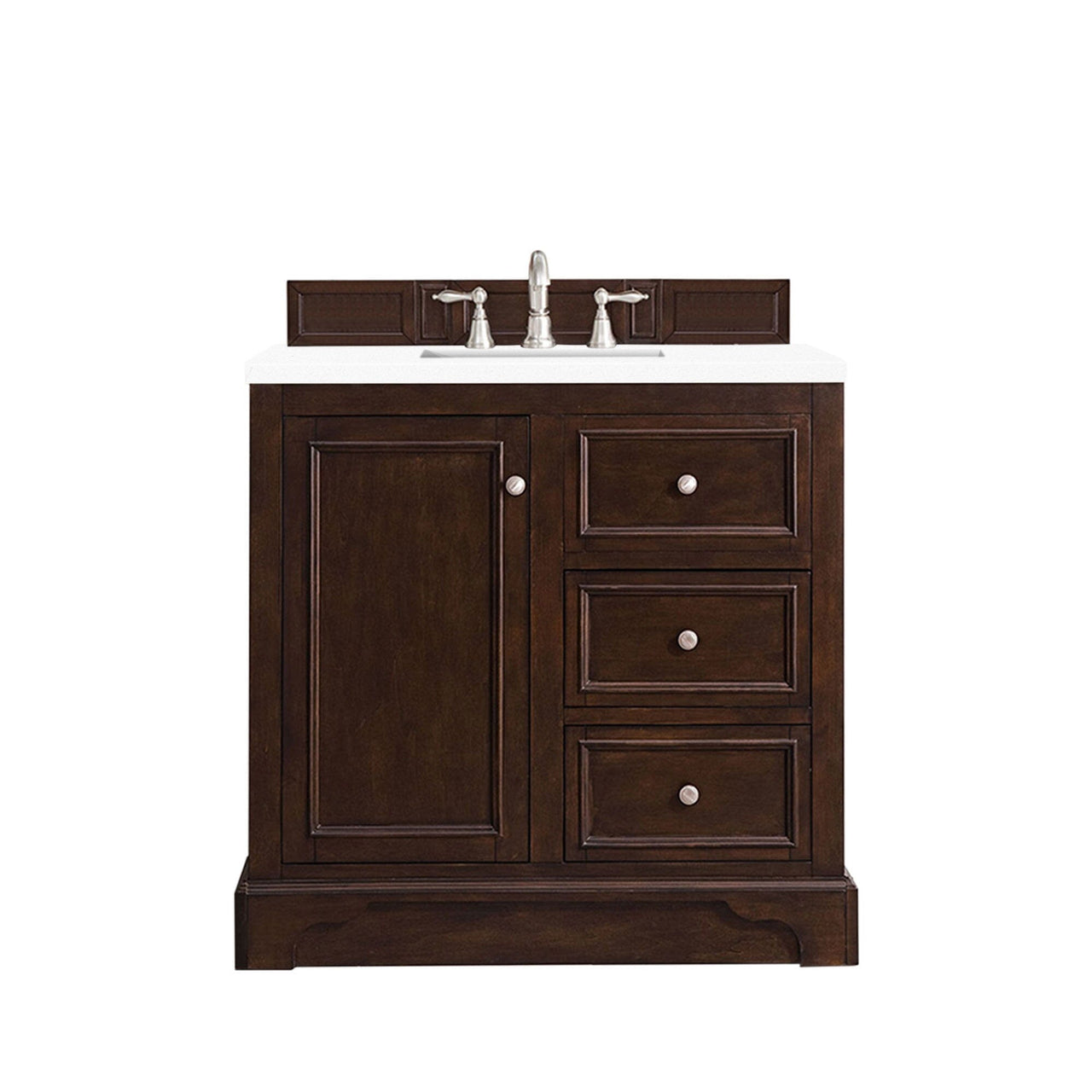James Martin De Soto 36" Single Vanity Vanity James Martin Burnished Mahogany w/ 3 CM Classic White Quartz Top 
