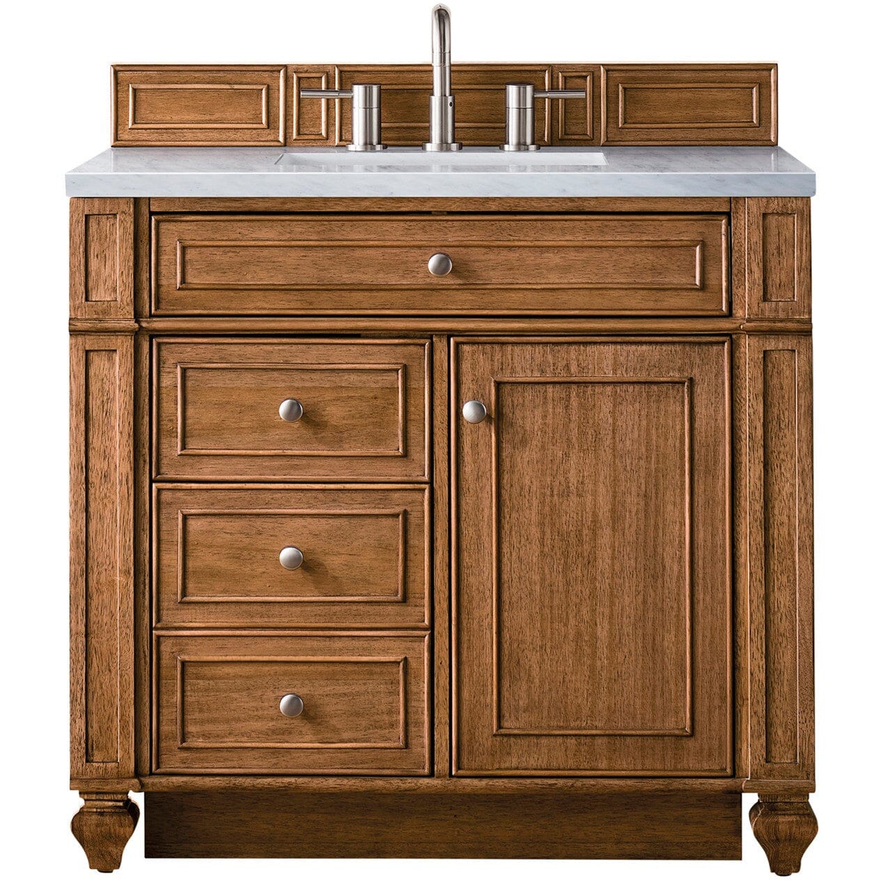 James Martin Bristol 36" Single Vanity Vanity James Martin Saddle Brown w/ 3 CM Eternal Jasmine Pearl Quartz Top 