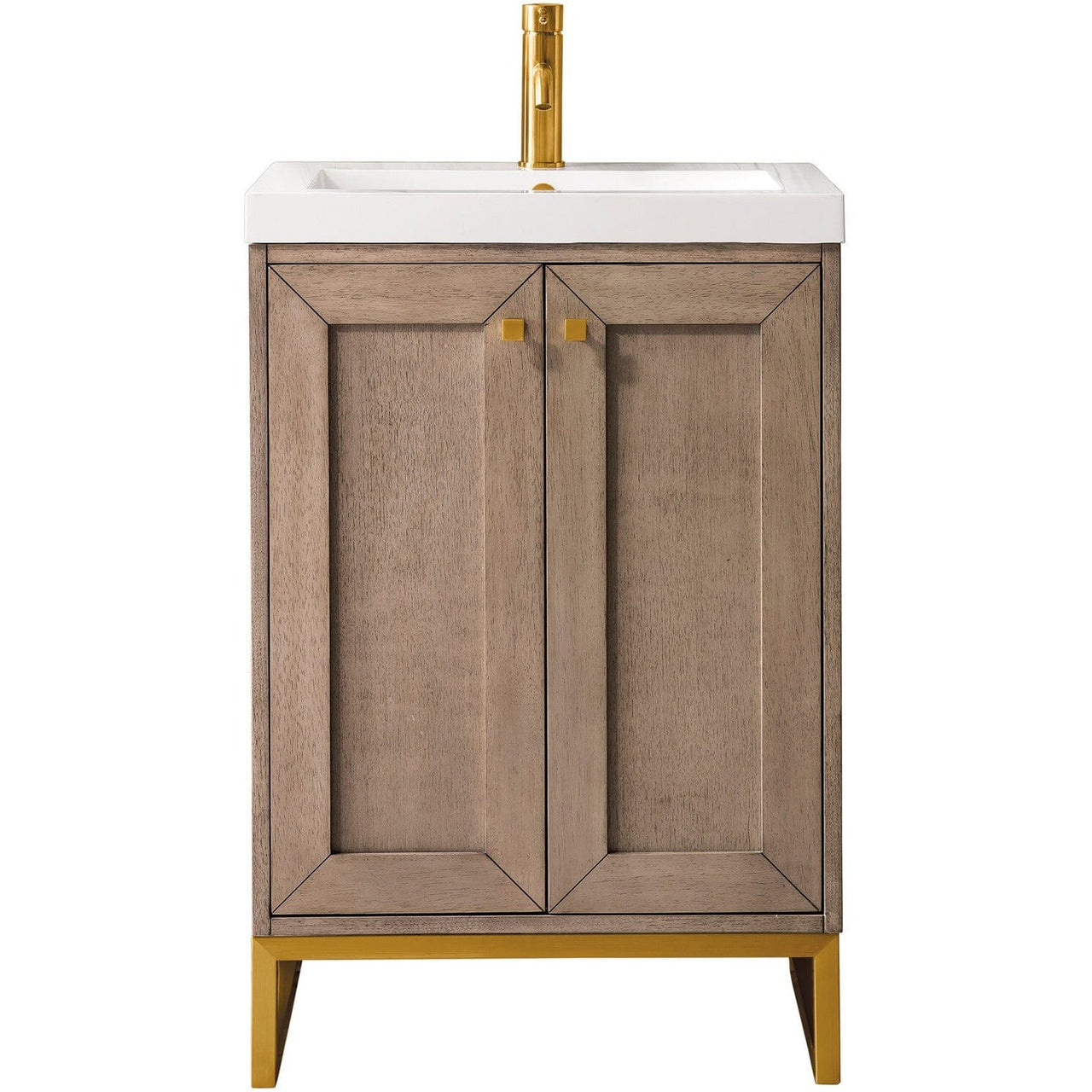 James Martin Chianti 20" Single Vanity Vanity James Martin Whitewashed Walnut - Radiant Gold w/ White Glossy Composite Countertop 