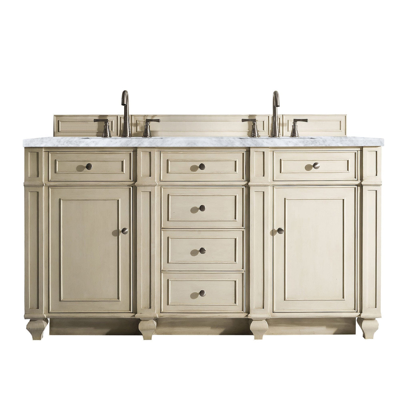 James Martin Bristol 60" Double Vanity Vanity James Martin Vintage Vanilla w/ 3 CM Carrara Marble Top 
