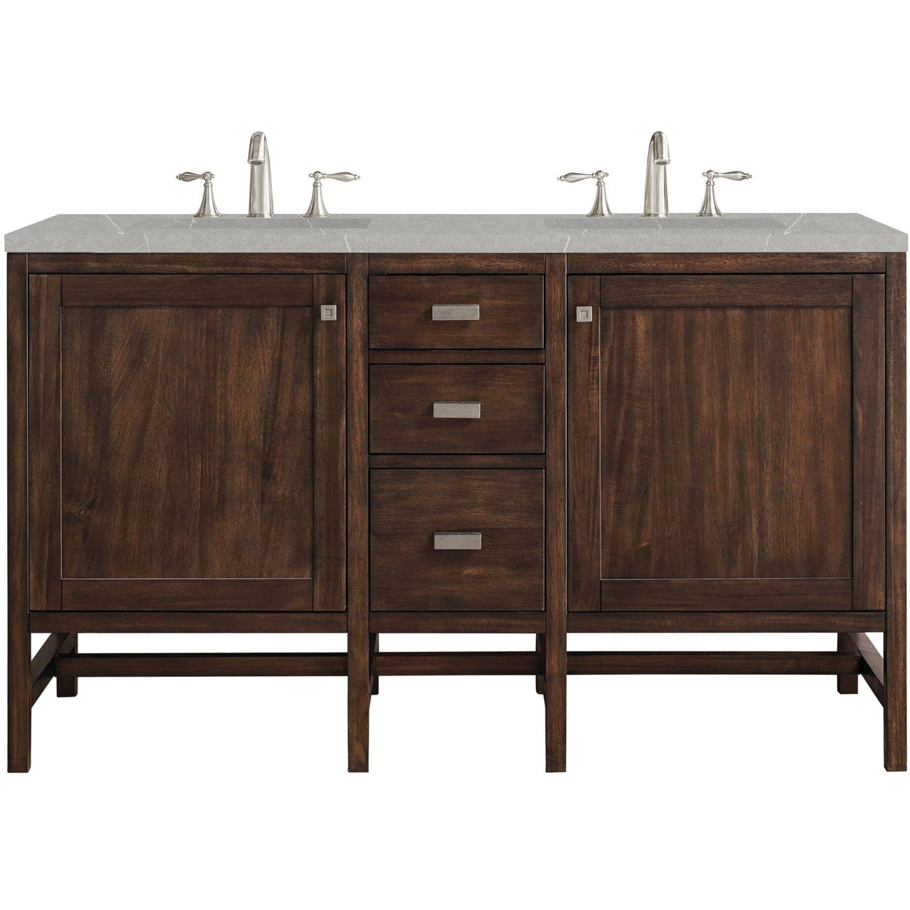 James Martin Addison 60" Double Vanity Vanity James Martin Mid Century Acacia w/ 3 CM Eternal Serena Quartz Top 