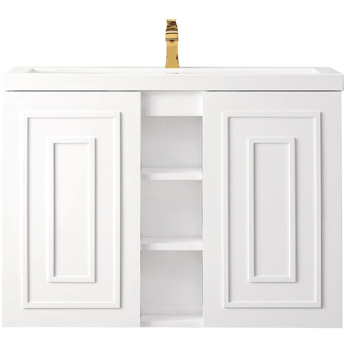 James Martin Alicante' 39.5" Single Vanity Cabinet Vanity James Martin Glossy White w/ White Glossy Composite Countertop 