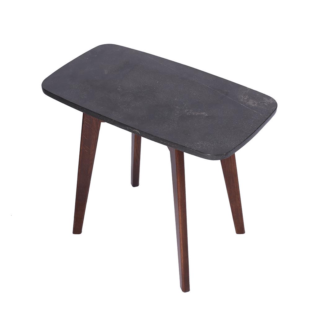Cima 12" x 21" Rectangular Italian Black Marble Table with Walnut Legs End Table The Bianco Collection 