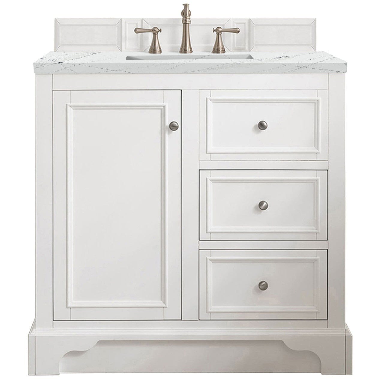 James Martin De Soto 36" Single Vanity Vanity James Martin Bright White w/ 3 CM Ethereal Noctis Quartz Top 