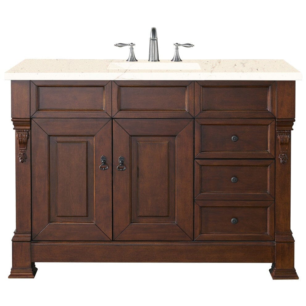 James Martin Brookfield 48" Single Vanity Vanities James Martin Warm Cherry w/ 3 CM Eternal Marfil Quartz Top 