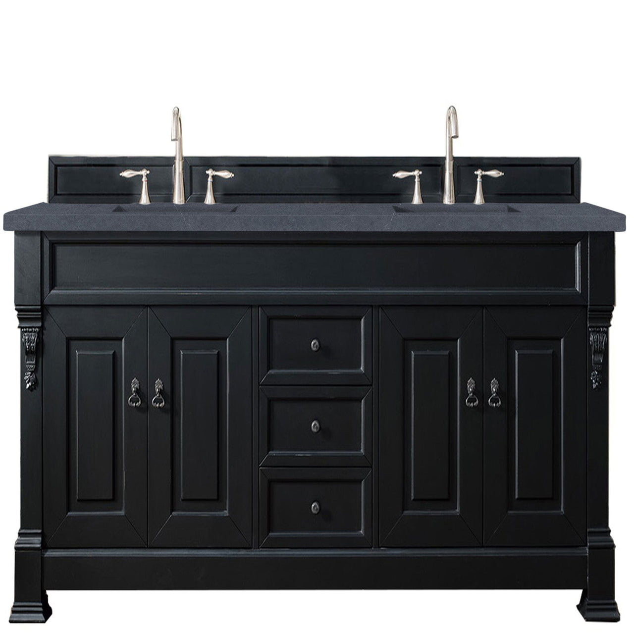 James Martin Brookfield 72" Double Vanity Vanities James Martin Antique Black w/ 3 CM Charcoal Soapstone Quartz Top 