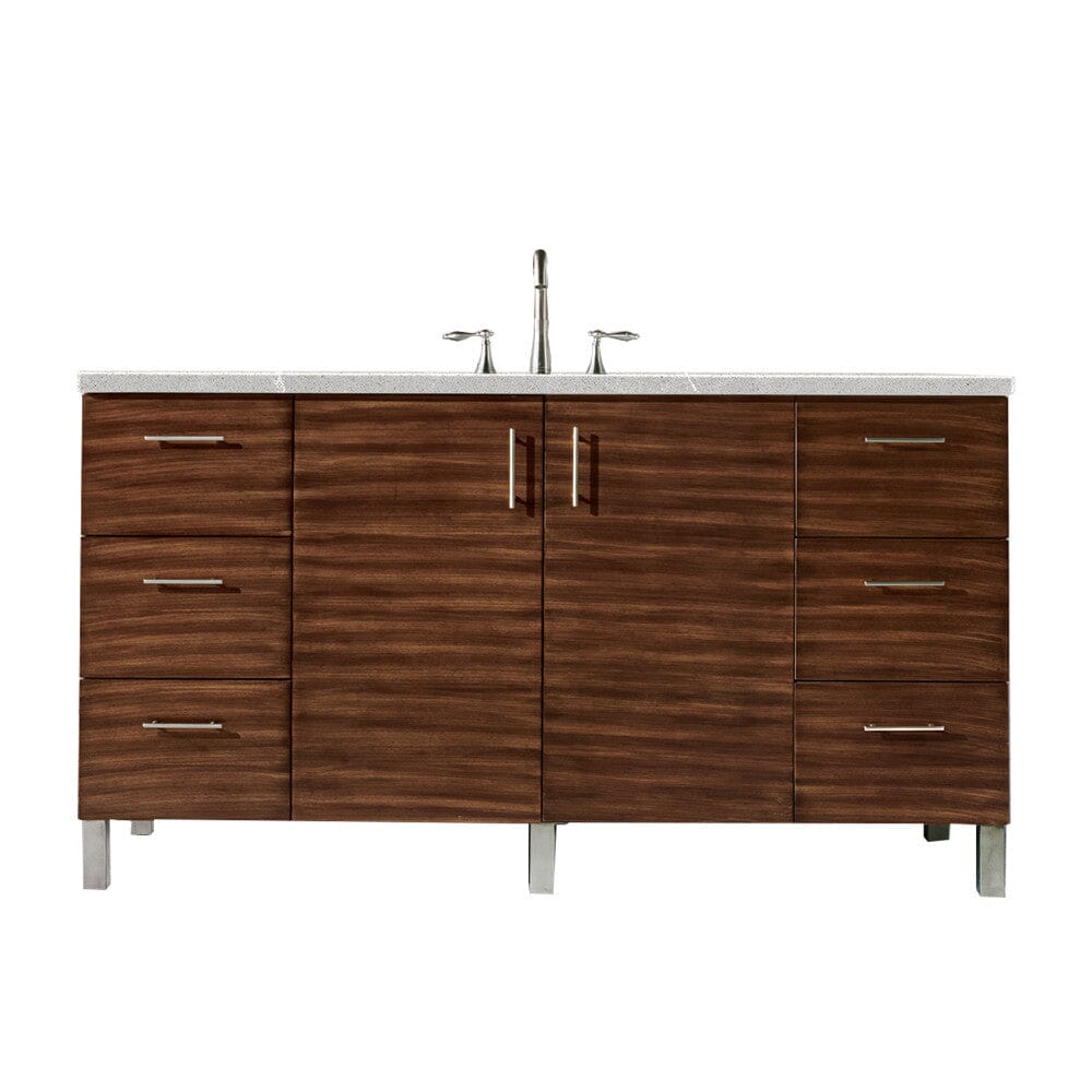James Martin Metropolitan 60" Single Vanity Vanity James Martin American Walnut w/ 3 CM Eternal Serena Quartz Top 