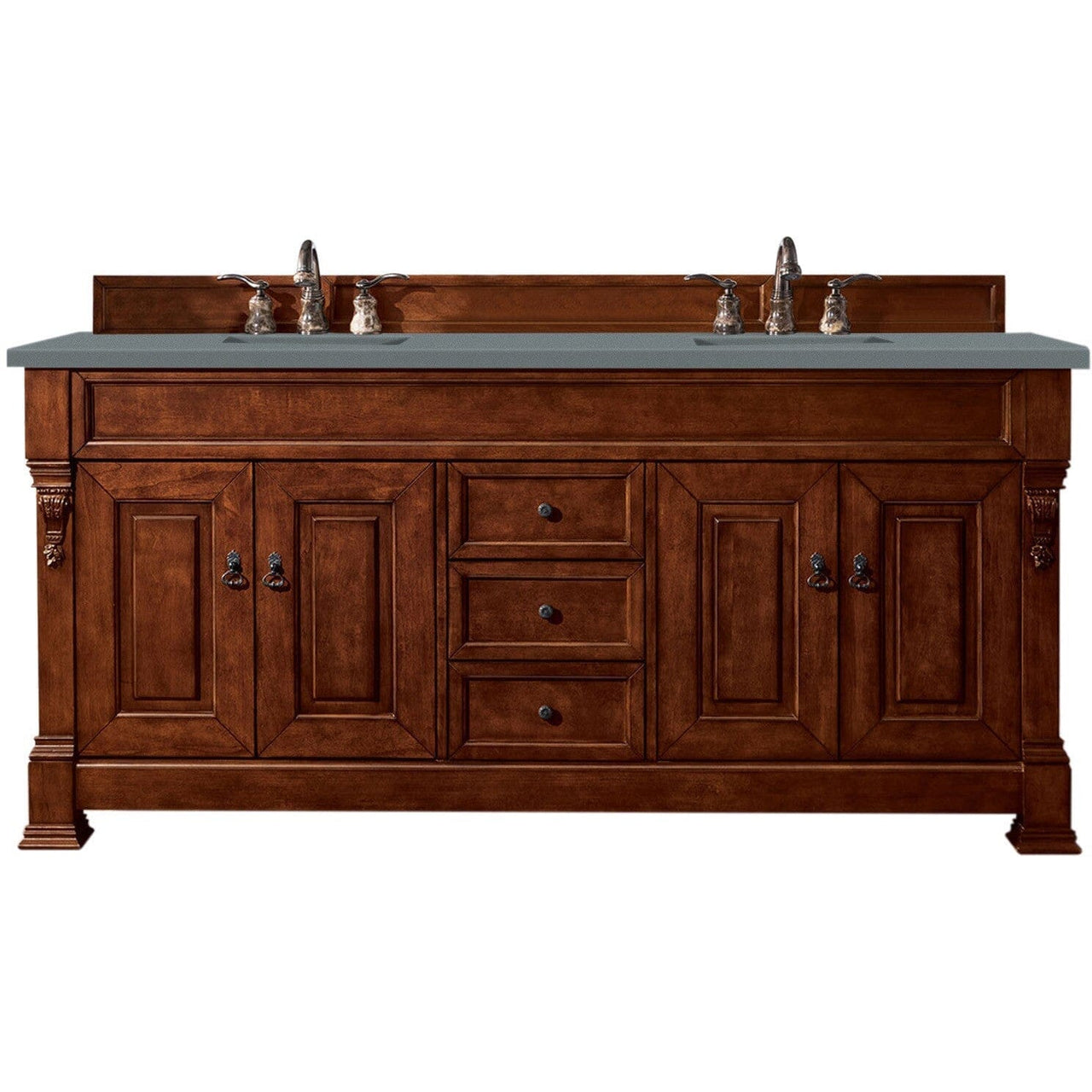 James Martin Brookfield 72" Double Vanity Vanities James Martin Warm Cherry w/ 3 CM Cala Blue Quartz Top 