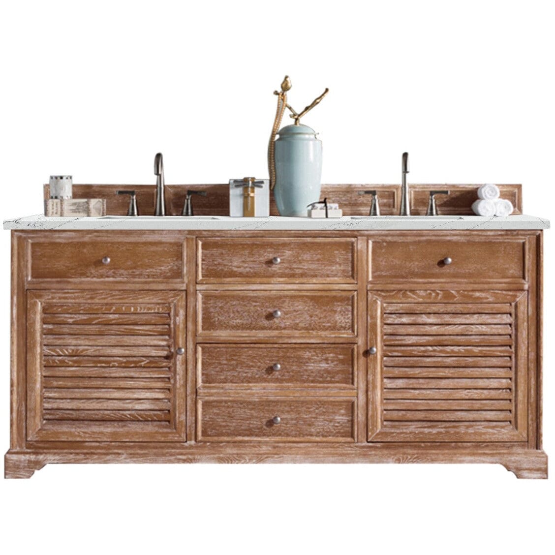 James Martin Savannah 72" Double Vanity Vanity James Martin Driftwood w/ 3 CM Ethereal Noctis Quartz Top 