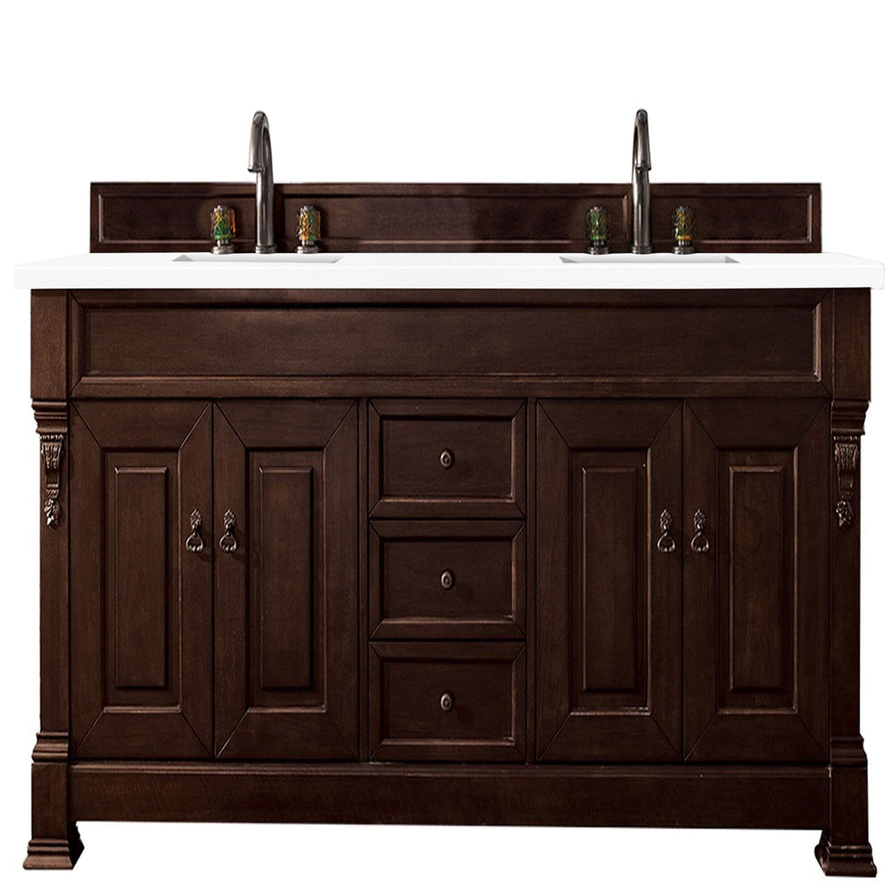 James Martin Brookfield 72" Double Vanity Vanities James Martin Burnished Mahogany w/ 3 CM Classic White Quartz Top 