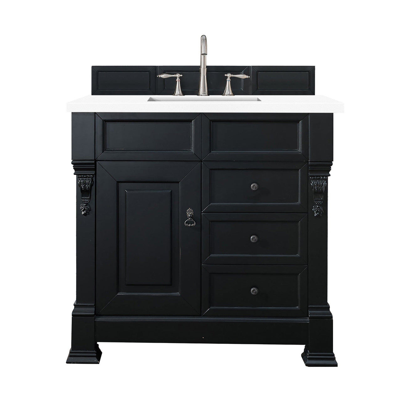 James Martin Brookfield 36" Single Vanity Vanities James Martin Antique Black w/ 3 CM Classic White Quartz Top 