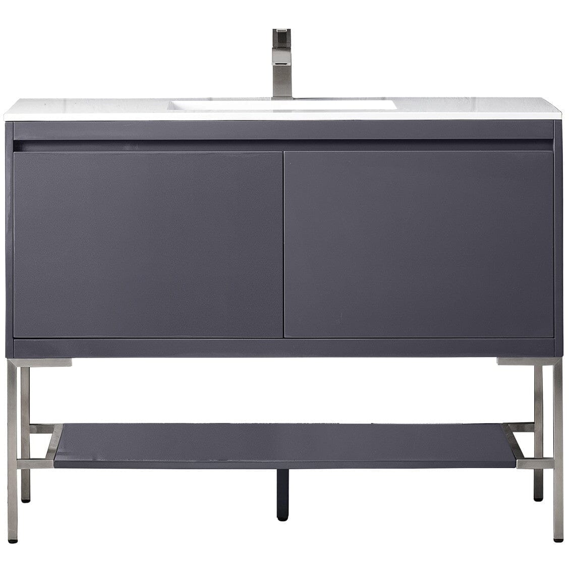 James Martin Milan 47.3" Single Vanity Vanity James Martin Modern Grey Glossy - Brushed Nickel w/Glossy White Composite Top 