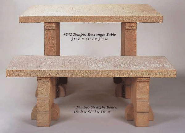 Tempio Rectangular Table Outdoor Cast Stone Garden Bench Benches Tuscan 