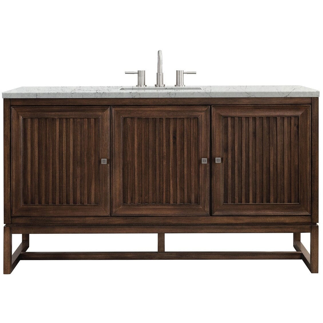 James Martin Athens 60" Single Vanity Vanity James Martin Mid Century Acacia w/ 3 CM Eternal Jasmine Pearl Quartz Top 
