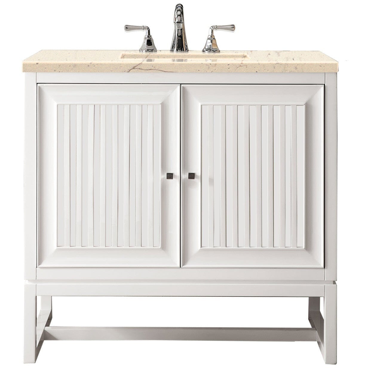 James Martin Athens 36" Single Vanity Vanity James Martin Glossy White w/ 3 CM Eternal Marfil Top 