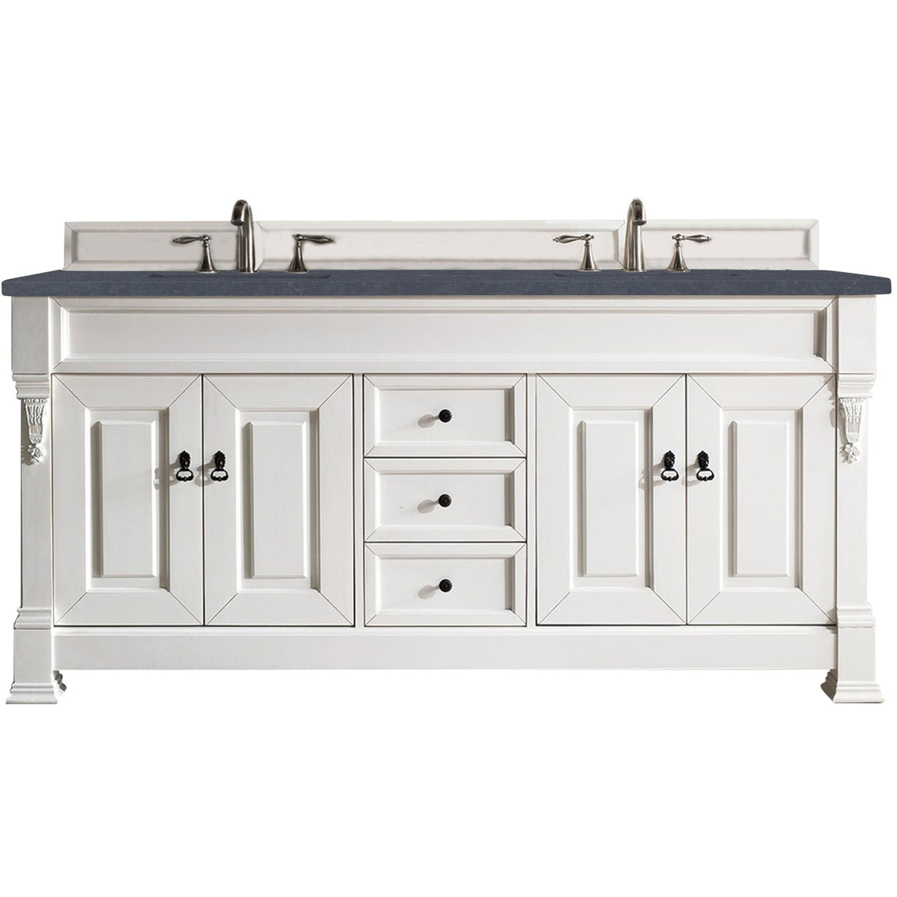 James Martin Brookfield 72" Double Vanity Vanities James Martin Bright White w/ 3 CM Charcoal Soapstone Quartz Top 