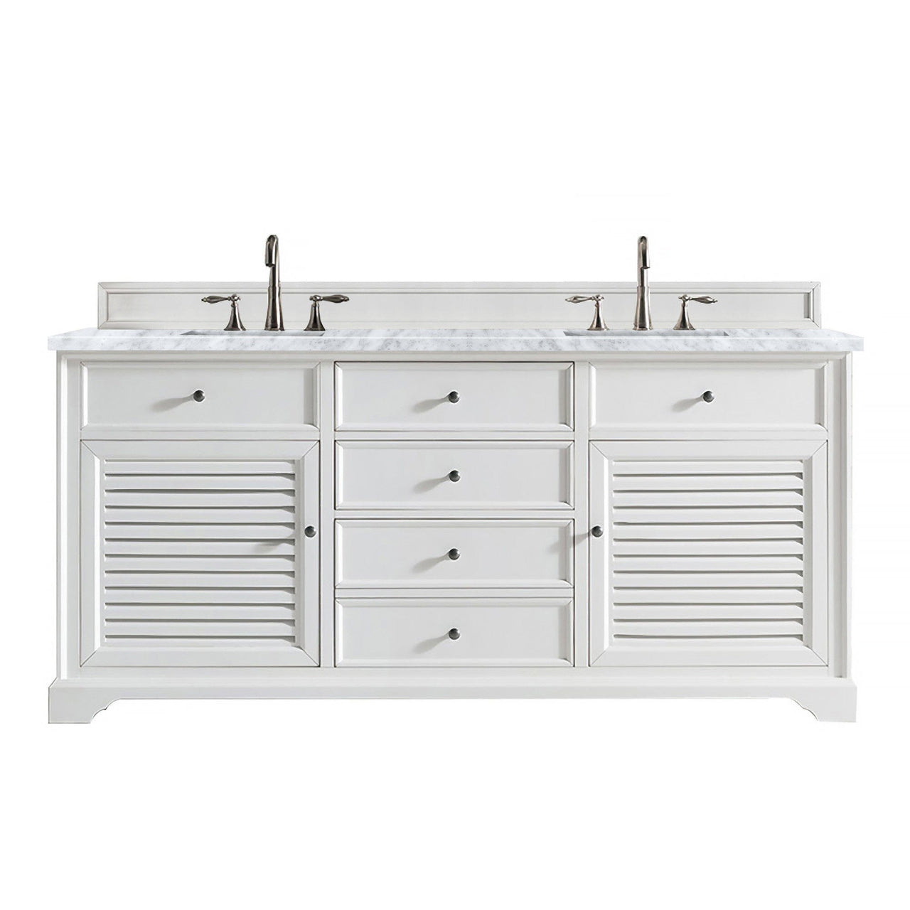 James Martin Savannah 72" Double Vanity Vanity James Martin Bright White w/ 3 CM Carrara Marble Top 