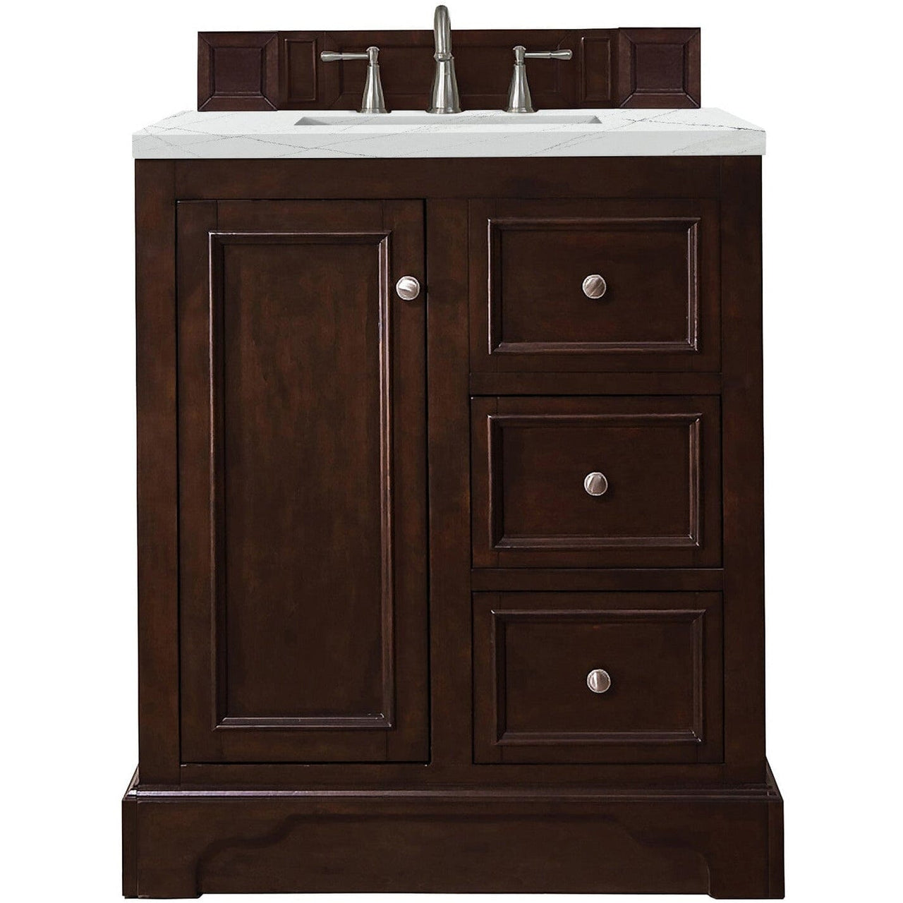 James Martin De Soto 30" Single Vanity Vanity James Martin Burnished Mahogany w/ 3 CM Ethereal Noctis Quartz Top 