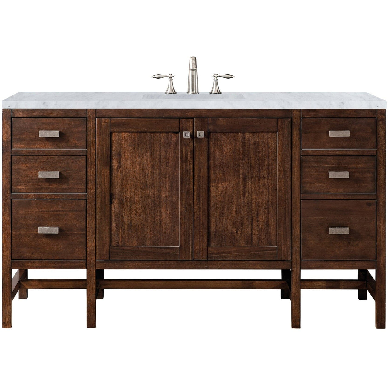 James Martin Addison 60" Single Vanity Vanity James Martin Mid Century Acacia w/ 3 CM Carrara White Top 