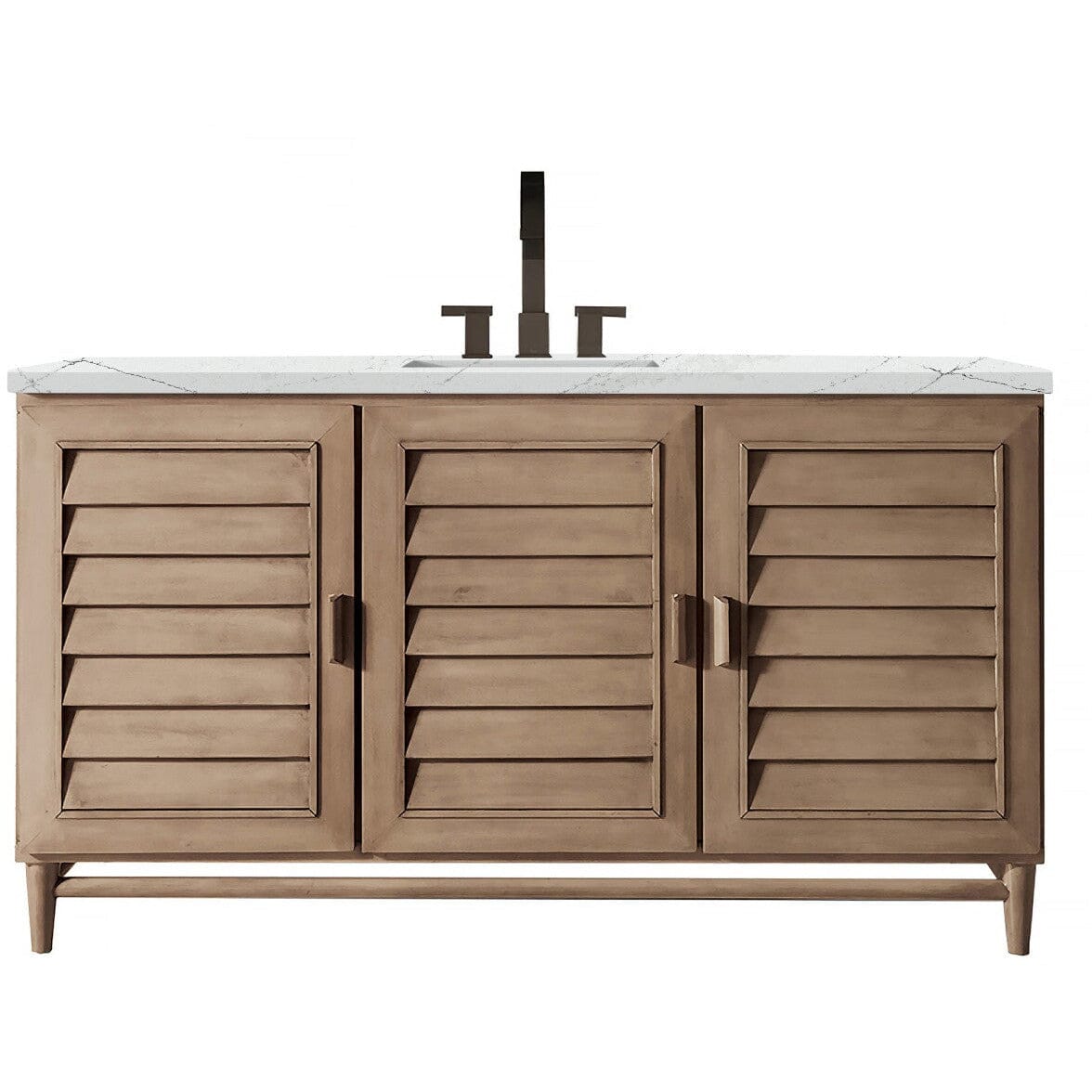 James Martin Portland 60" Single Vanity Vanity James Martin Whitewashed Walnut w/ 3 CM Ethereal Noctis Quartz Top 