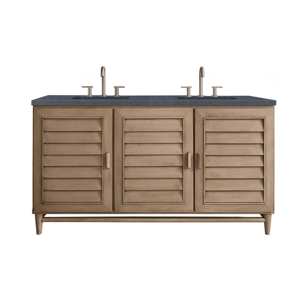 James Martin Portland 60" Double Vanity Vanity James Martin Whitewashed Walnut w/ 3 CM Charcoal Soapstone Quartz Top 