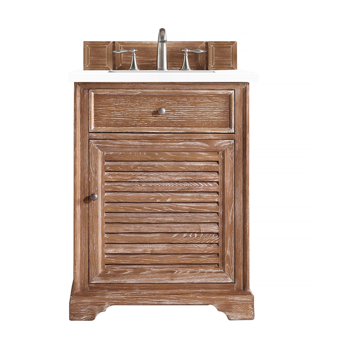 James Martin Savannah 26" Single Vanity Vanity James Martin Driftwood w/ 3 CM Classic White Quartz Top 