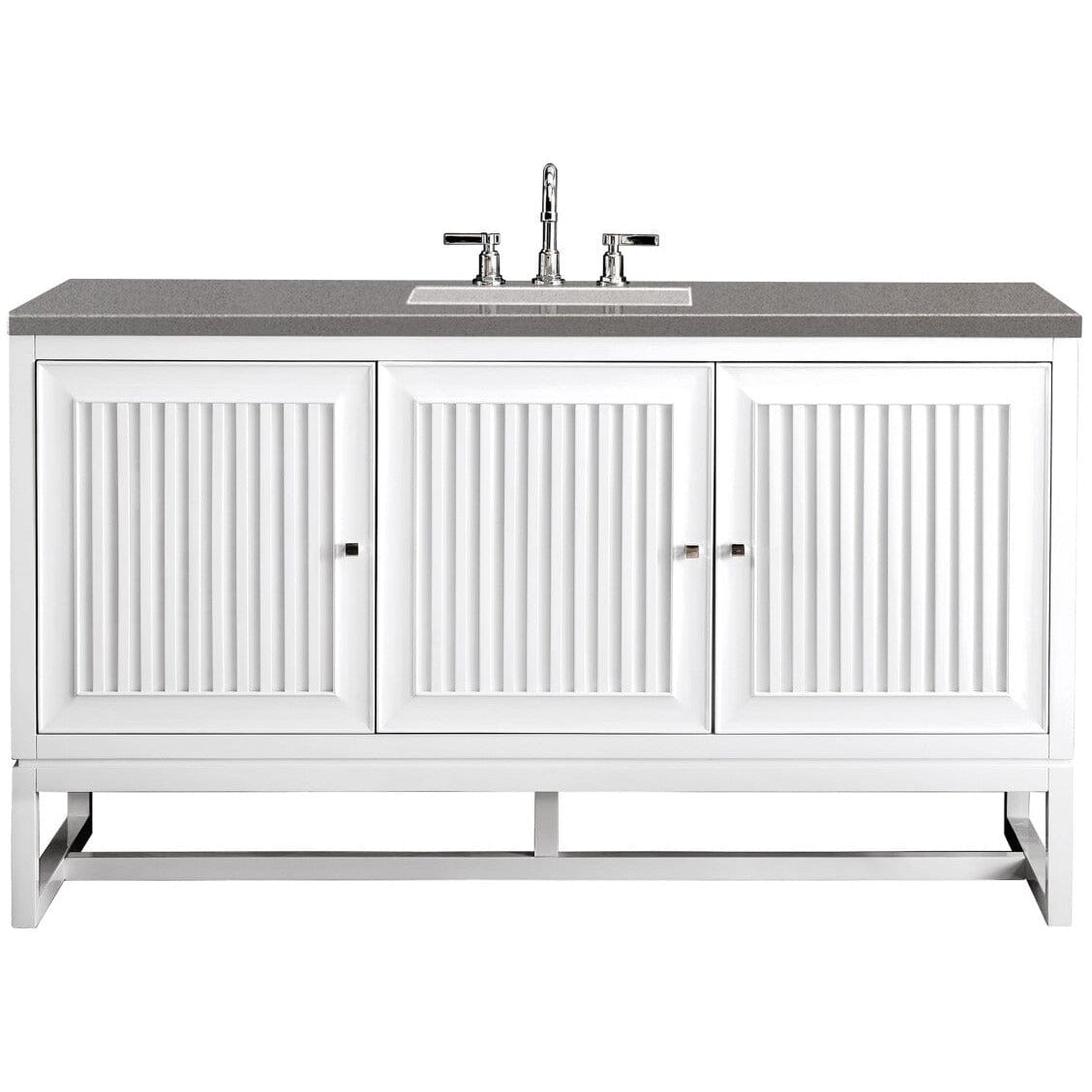 James Martin Athens 60" Single Vanity Vanity James Martin Glossy White w/ 3 CM Grey Expo Quartz Top 