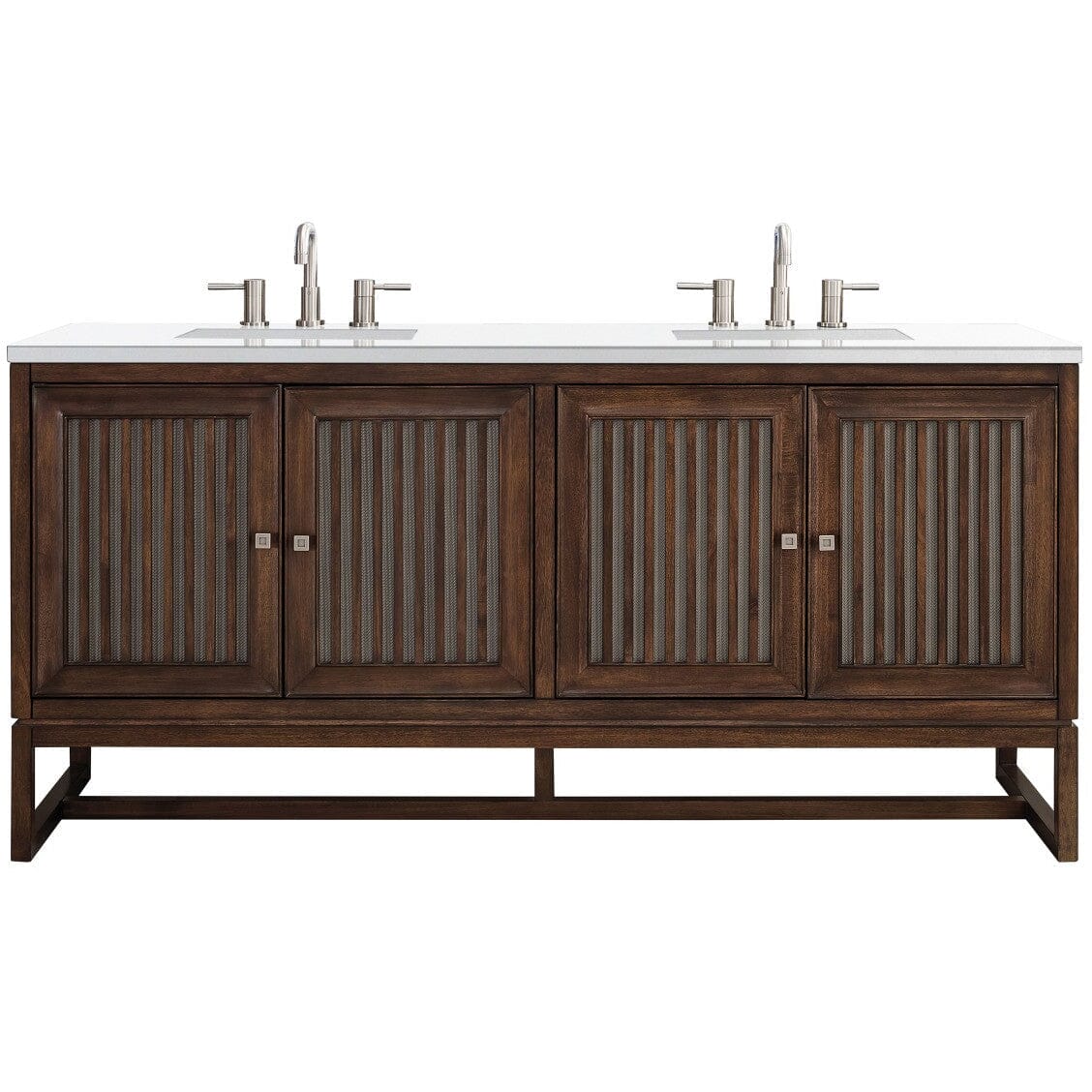 James Martin Athens 72" Double Vanity Vanity James Martin Mid Century Acacia w/ 3 CM Classic White Quartz Top 