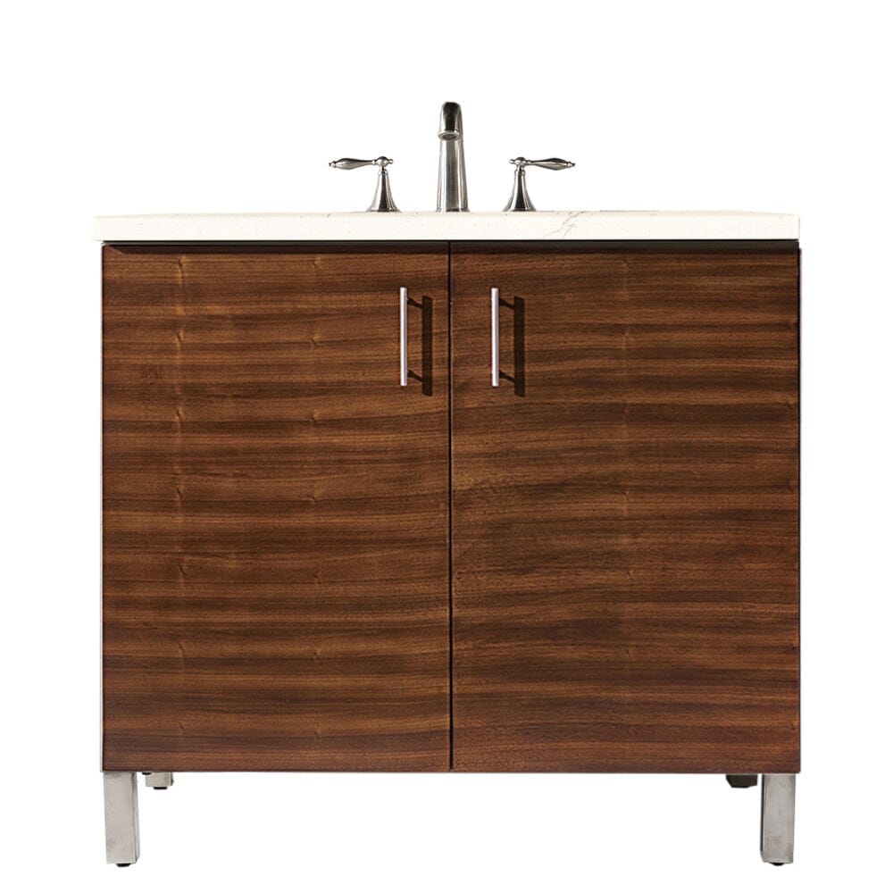 James Martin Metropolitan 36" Single Vanity Vanity James Martin American Walnut w/ 3 CM Eternal Marfil Quartz Top 