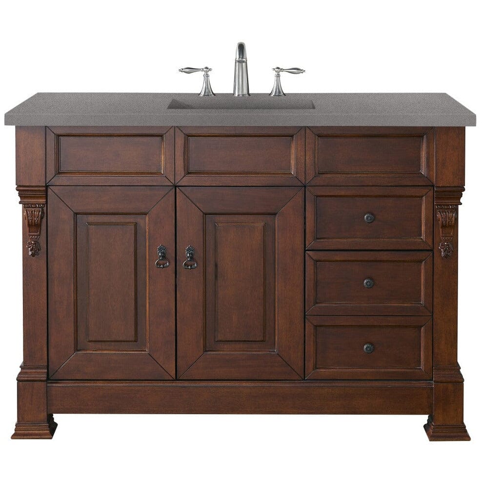 James Martin Brookfield 48" Single Vanity Vanities James Martin Warm Cherry w/ 3 CM Grey Expo Quartz Top 