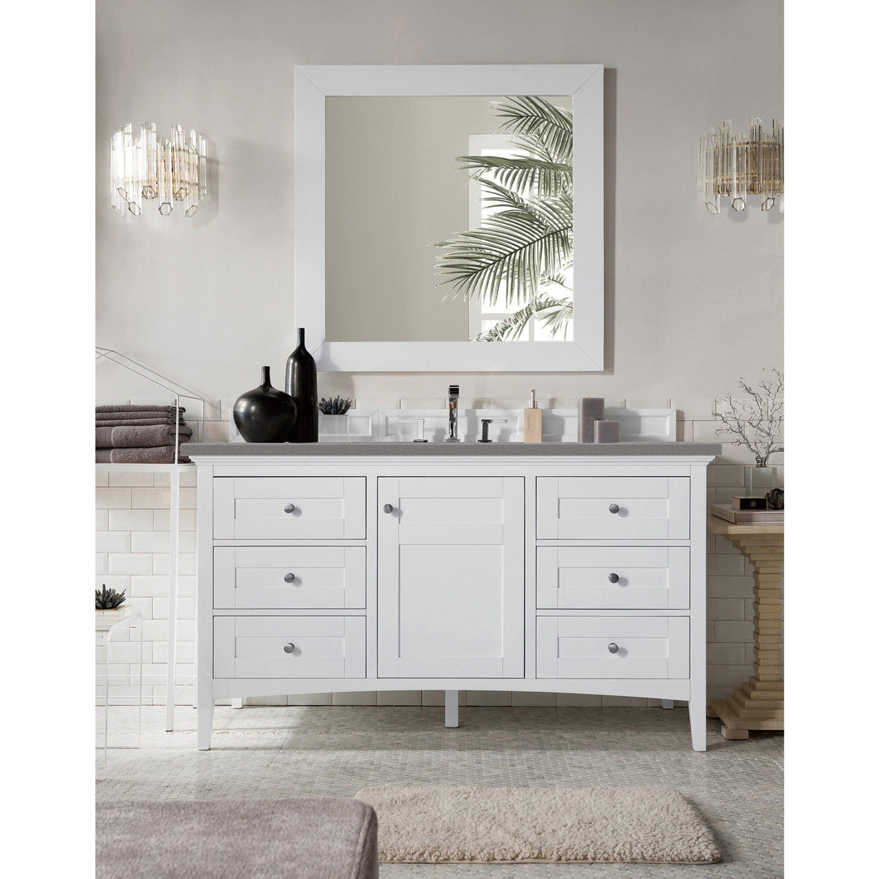 James Martin Palisades 60" Single Vanity Vanity James Martin Bright White w/ 3 CM Grey Expo Quartz Top 
