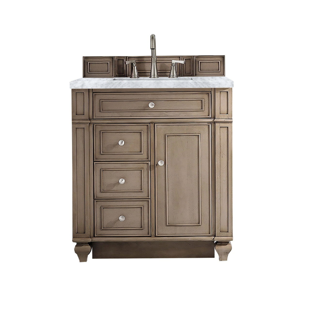 James Martin Bristol 30" Single Vanity Vanity James Martin Whitewashed Walnut w/ 3 CM Carrara Marble Top 