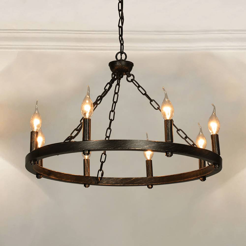 Alver 8 Light Chandelier Wagon Wheel (24” Wide) Matt Black Brushed gold Steel Frame | Large Foyer, Entryway, or Dining Room Decor Chandeliers Canyon Home 
