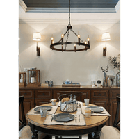Thumbnail for Alver 8 Light Chandelier Wagon Wheel (24” Wide) Matt Black Brushed gold Steel Frame | Large Foyer, Entryway, or Dining Room Decor Chandeliers Canyon Home 