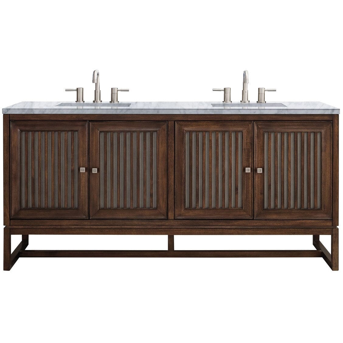 James Martin Athens 72" Double Vanity Vanity James Martin Mid Century Acacia w/ 3 CM Carrara White Top 