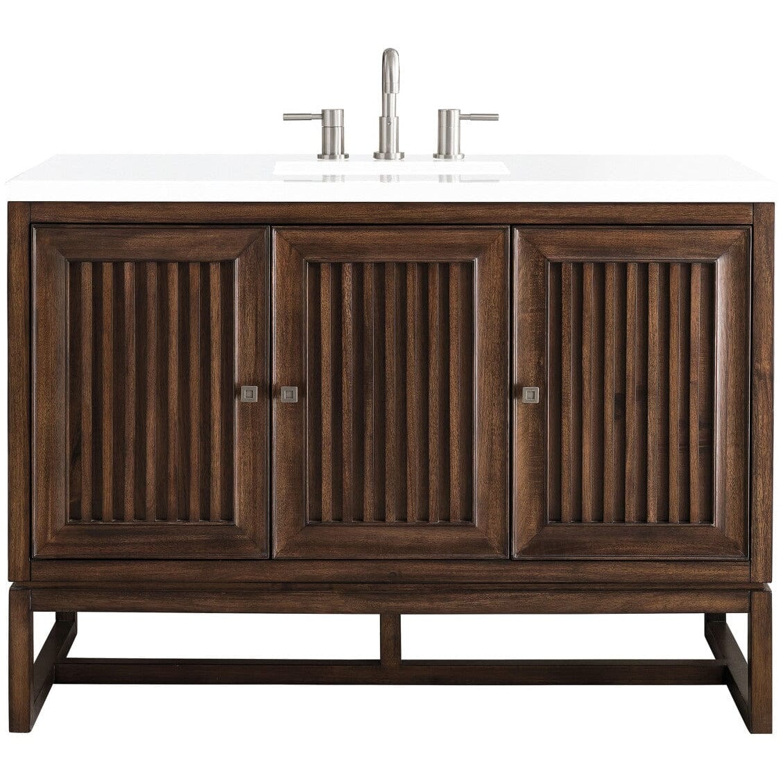 James Martin Athens 48" Single Vanity Vanity James Martin Mid Century Acacia w/ 3 CM Classic White Quartz Top 