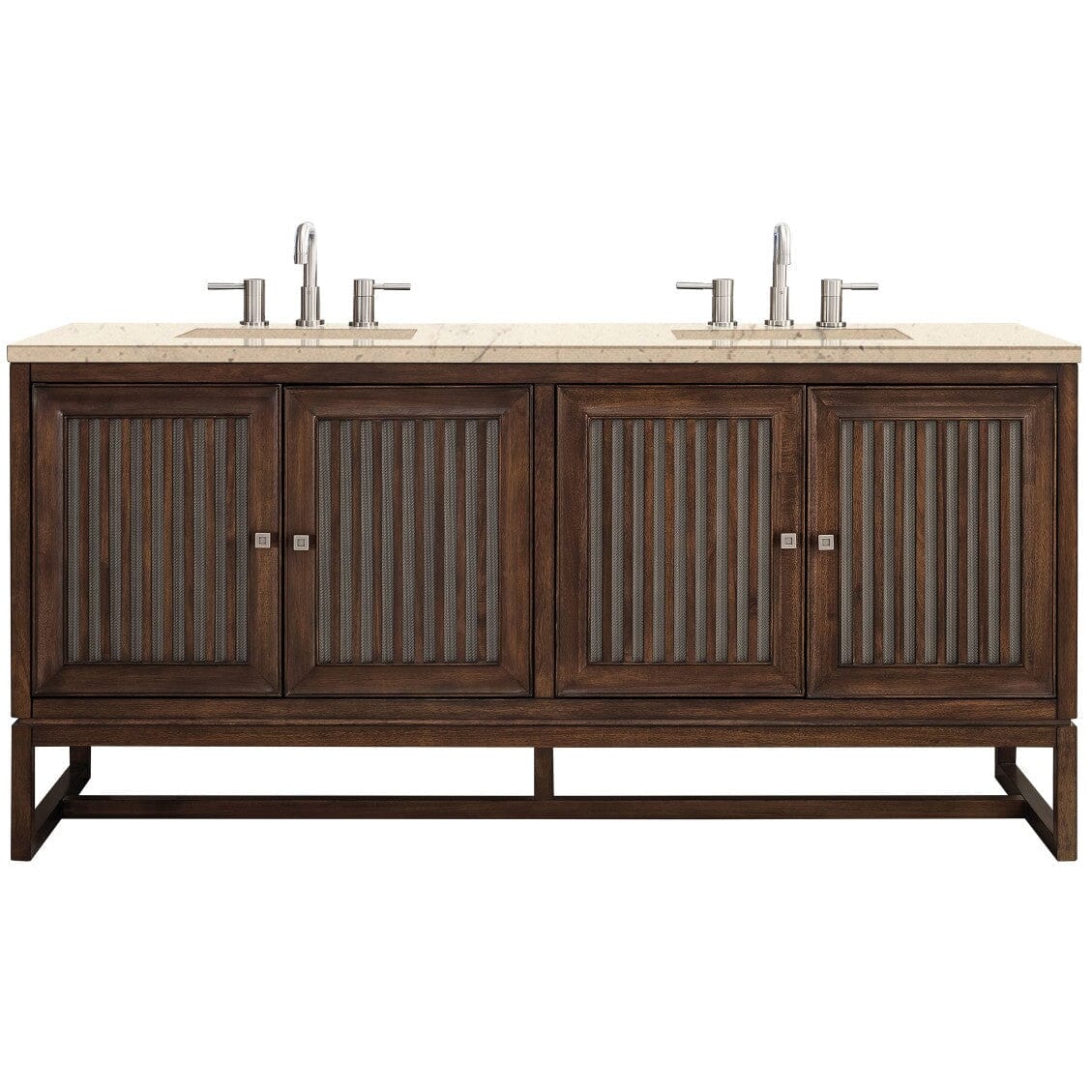 James Martin Athens 72" Double Vanity Vanity James Martin Mid Century Acacia w/ 3 CM Eternal Marfil Top 